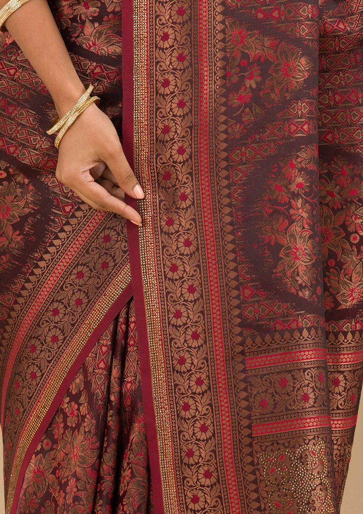 Brown Stonework Art Silk Saree