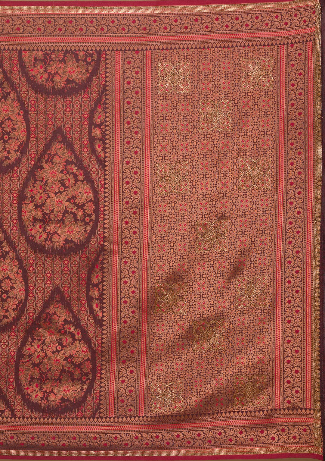 Brown Stonework Art Silk Saree