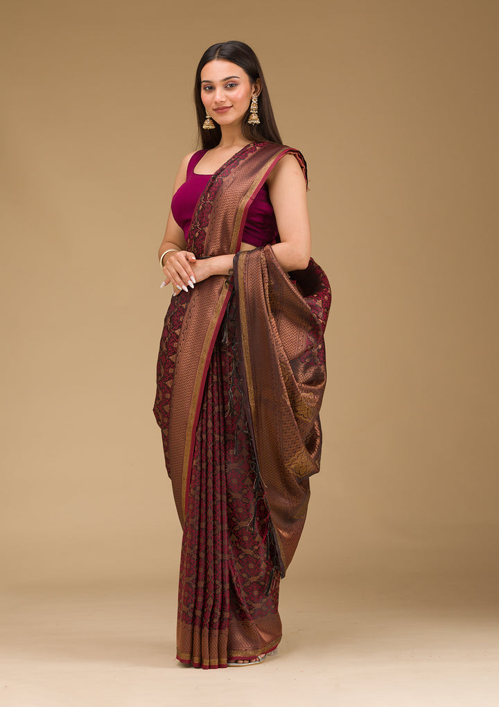 Brown Stonework Art Silk Saree