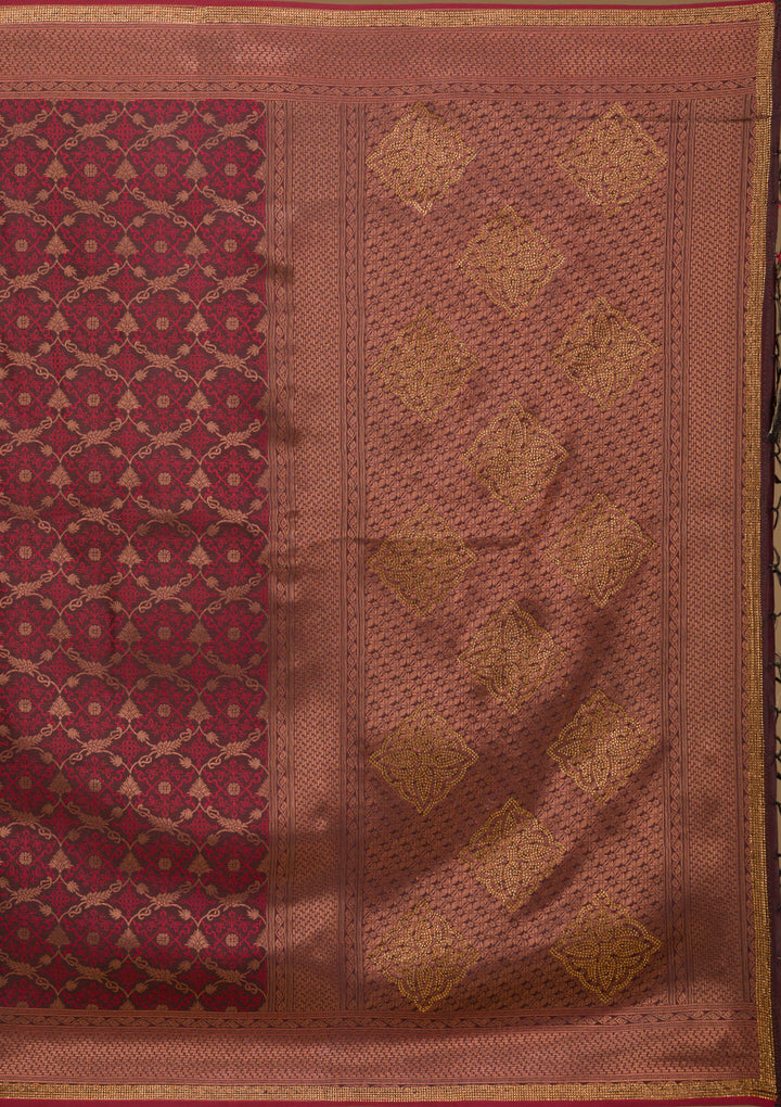 Brown Stonework Art Silk Saree