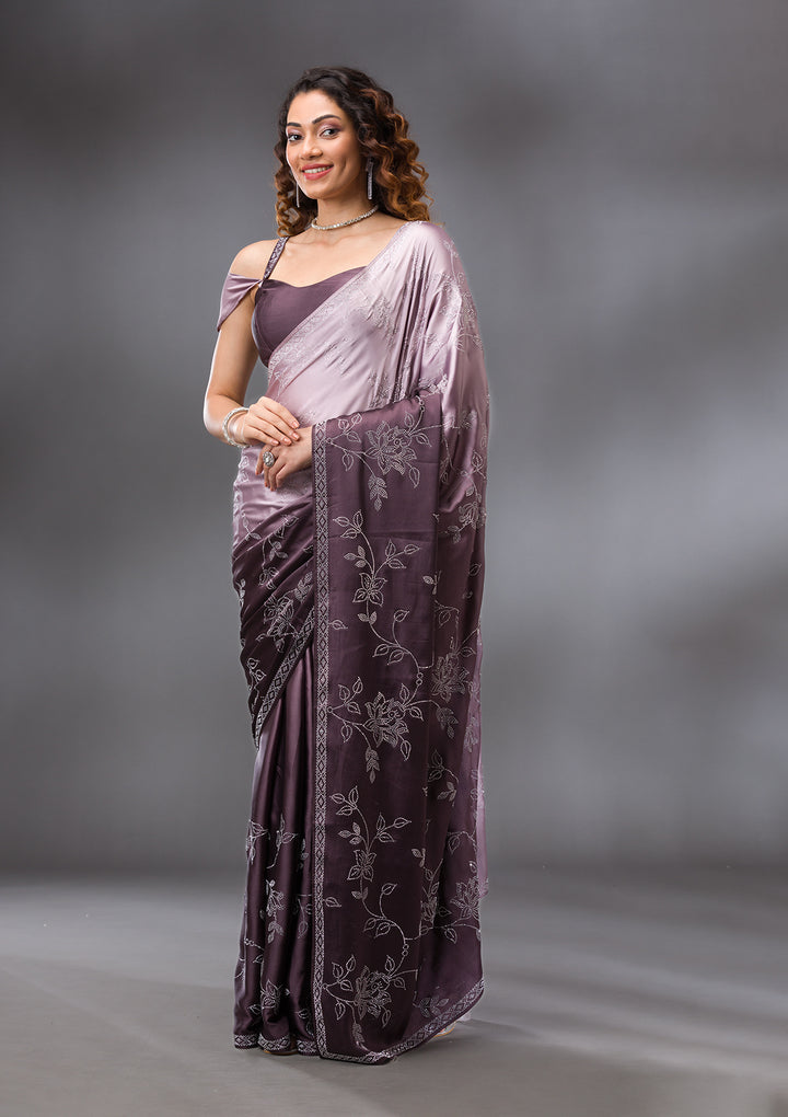 Brown Stonework Satin Saree