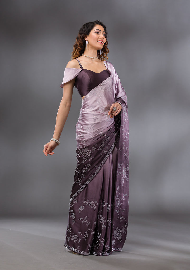Brown Stonework Satin Saree