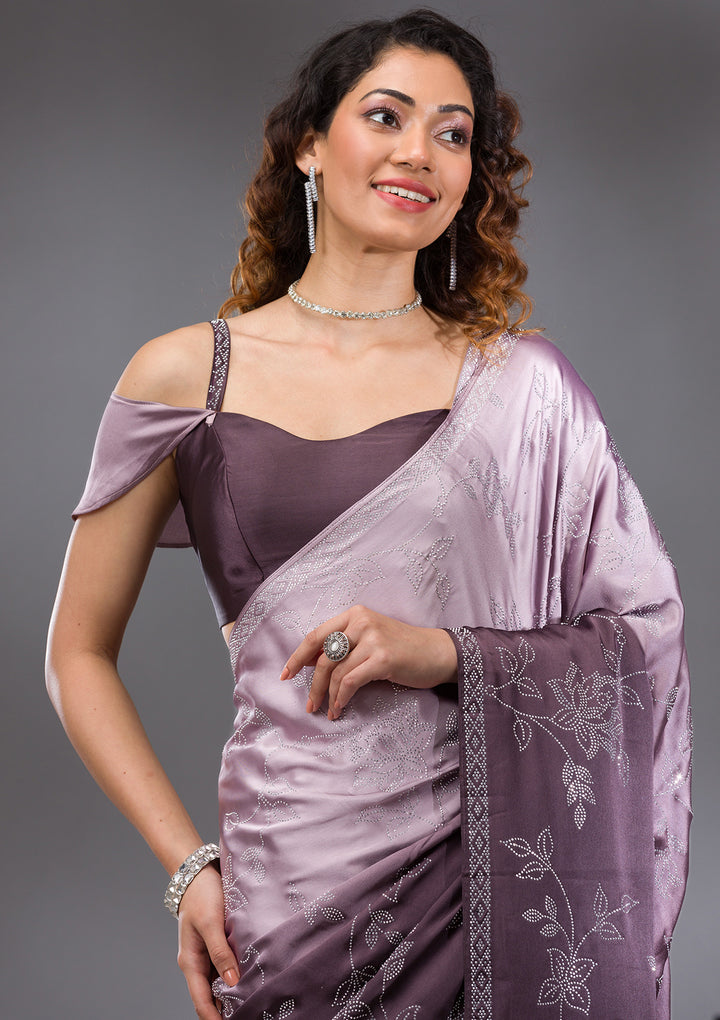 Brown Stonework Satin Saree