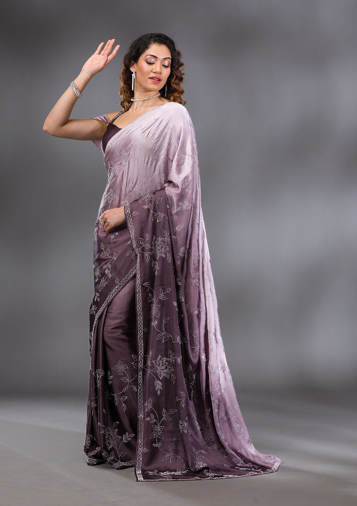 Brown Stonework Satin Saree