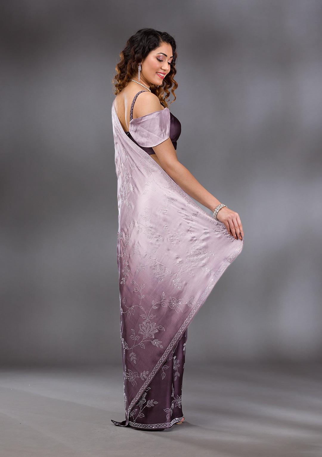 Brown Stonework Satin Saree