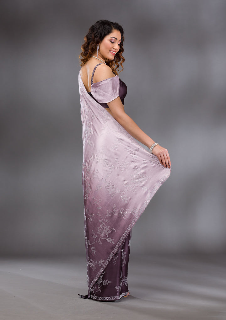 Brown Stonework Satin Saree