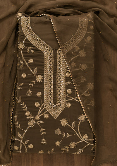 Brown Stonework Tissue Unstitched Salwar Suit-Koskii