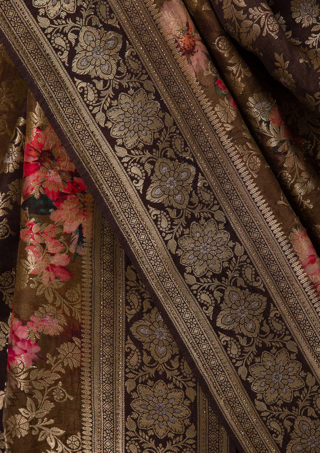 Brown Swarovski Banarasi Silk Saree