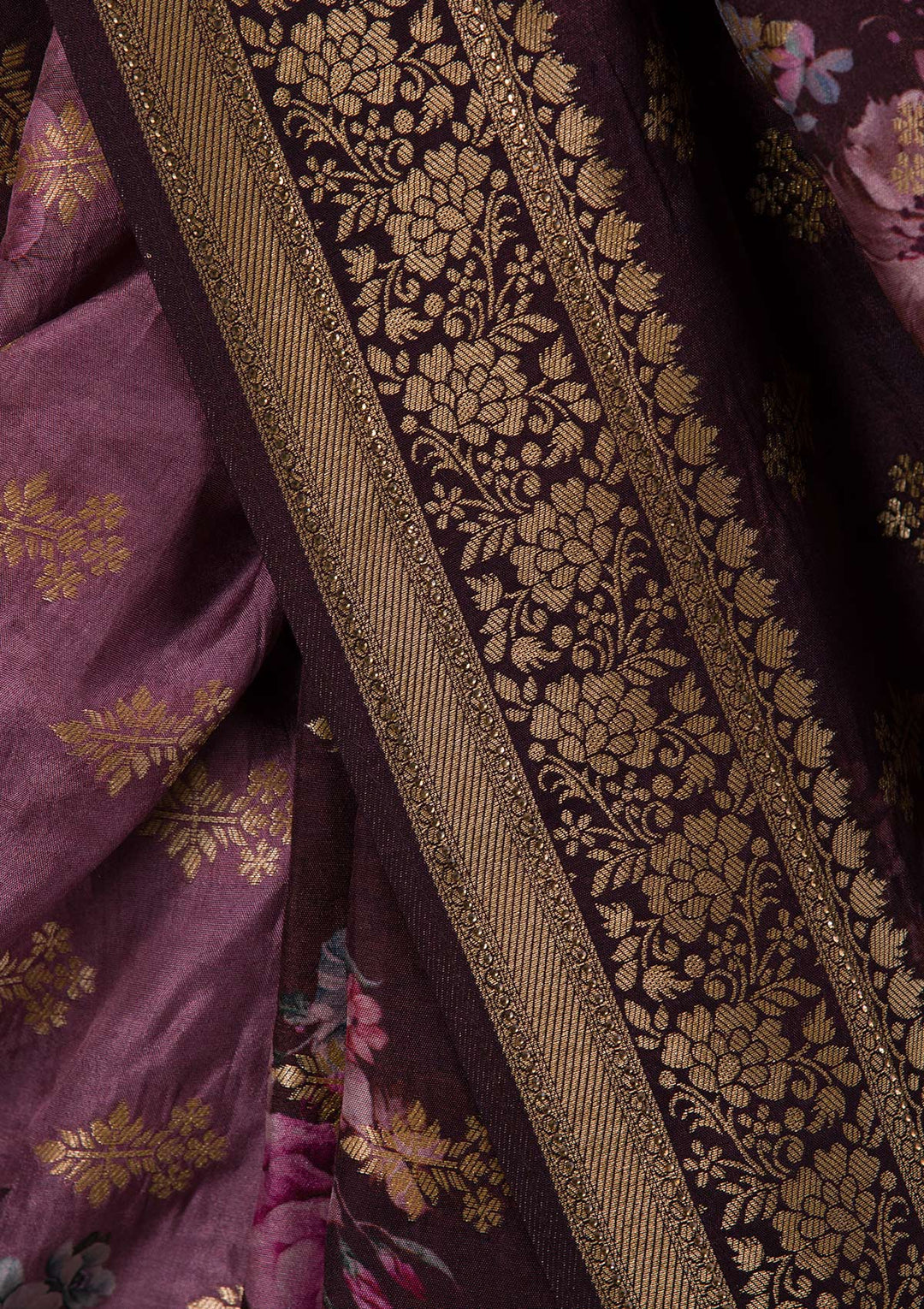 Brown Swarovski Banarasi Silk Saree