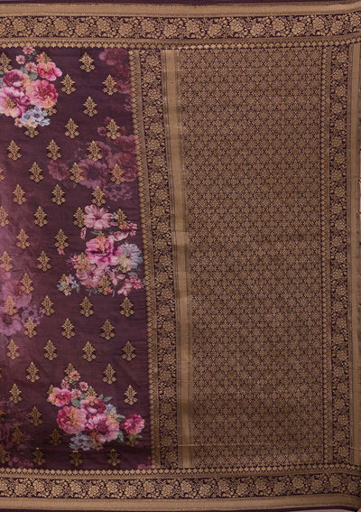 Brown Swarovski Banarasi Silk Saree