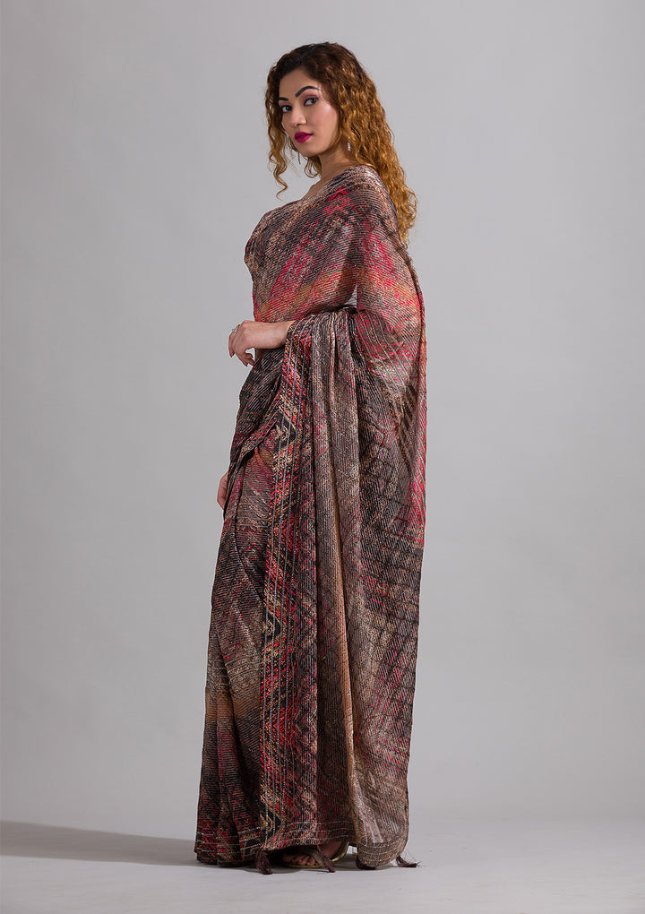 Brown Swarovski Georgette Saree