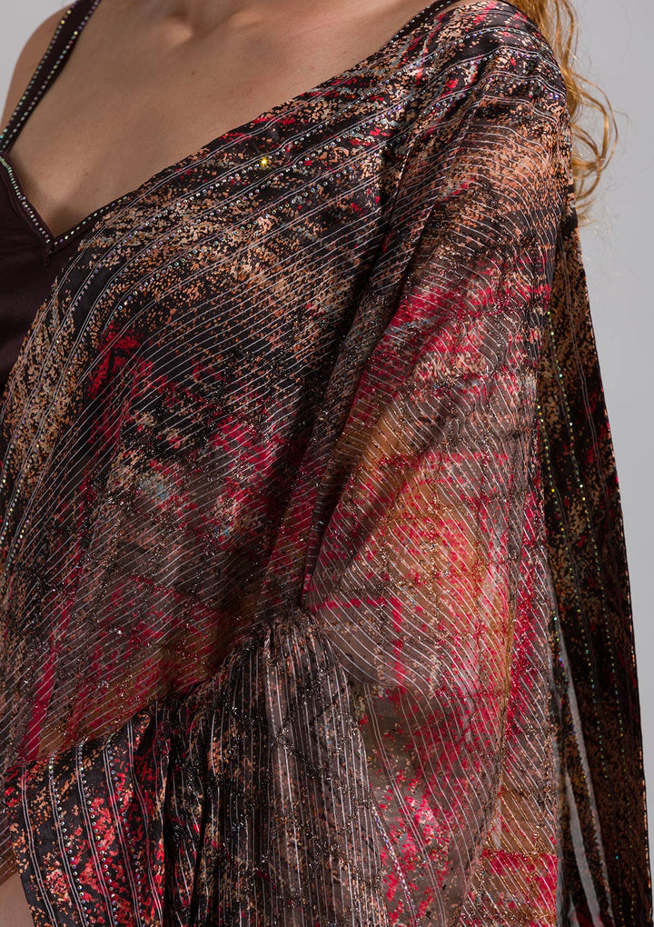 Brown Swarovski Georgette Saree
