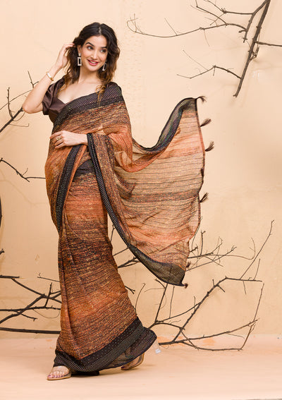 Brown Swarovski Chiffon Designer Saree