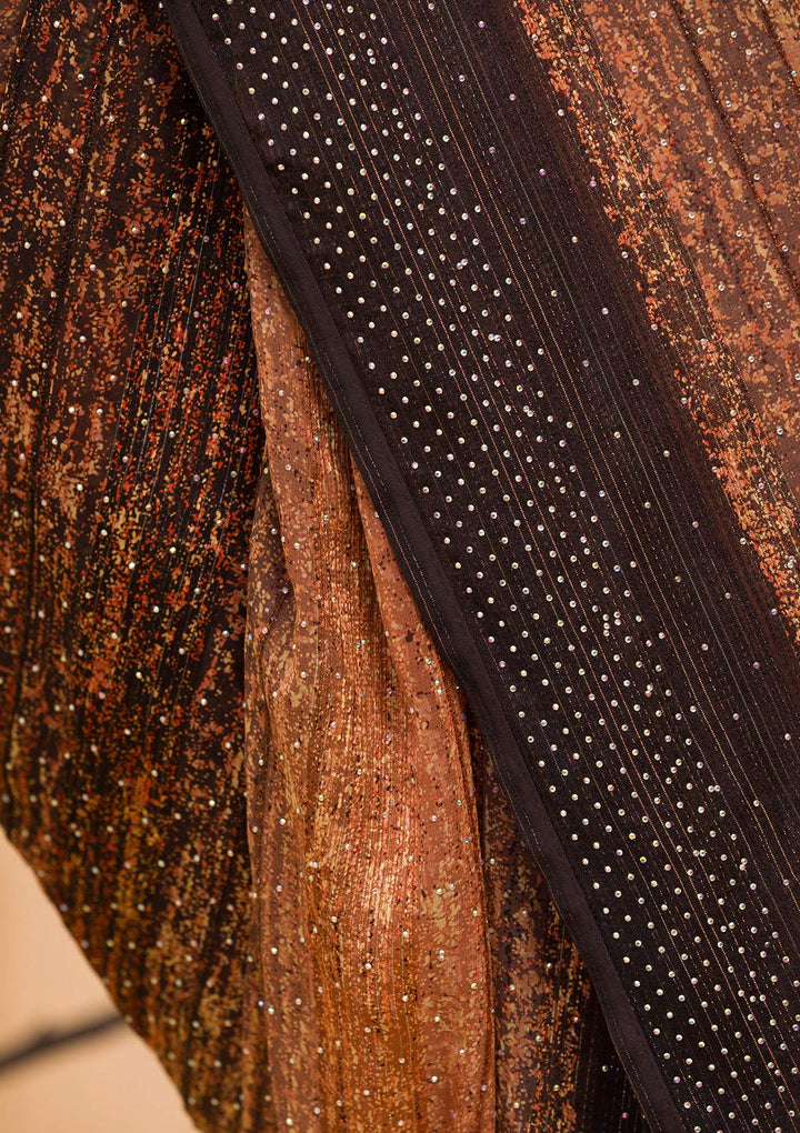 Brown Swarovski Chiffon Designer Saree