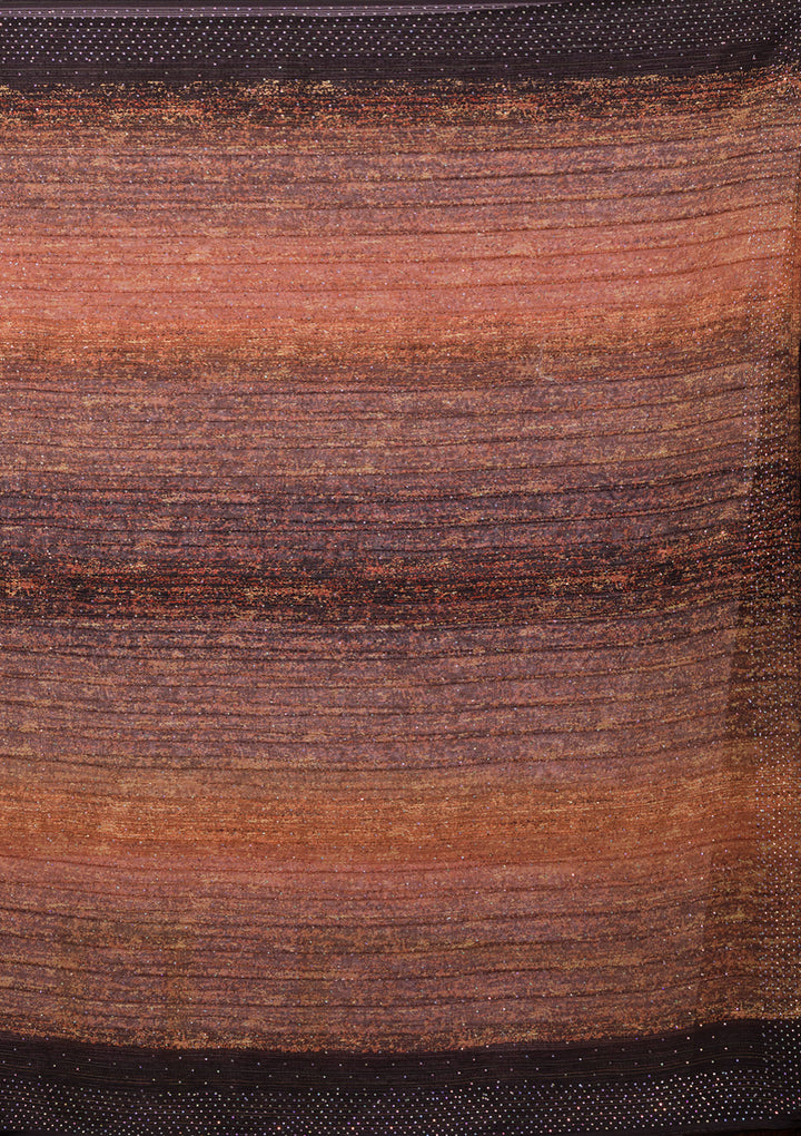 Brown Swarovski Chiffon Designer Saree