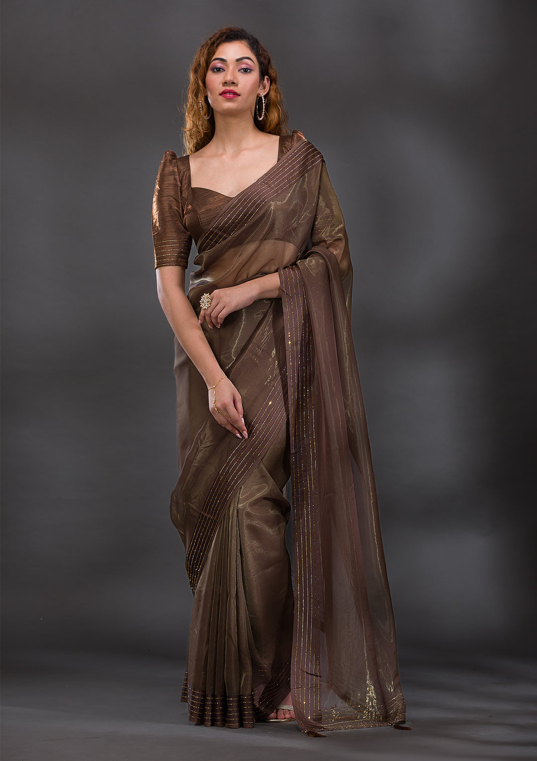 Mehendi Swarovski Organza Saree