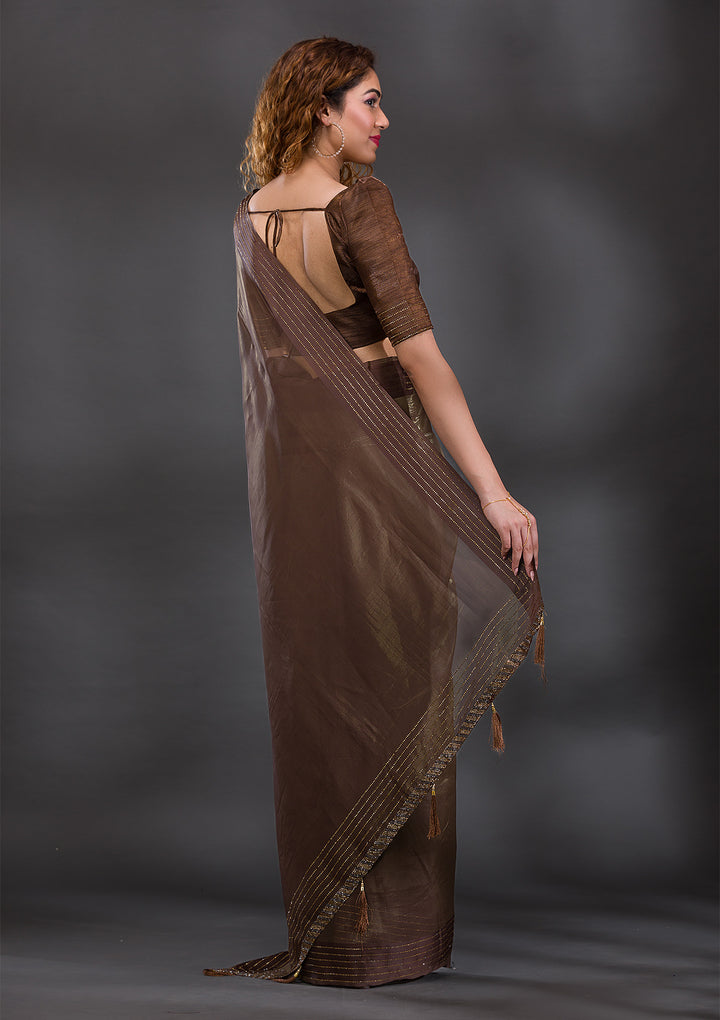 Mehendi Swarovski Organza Saree