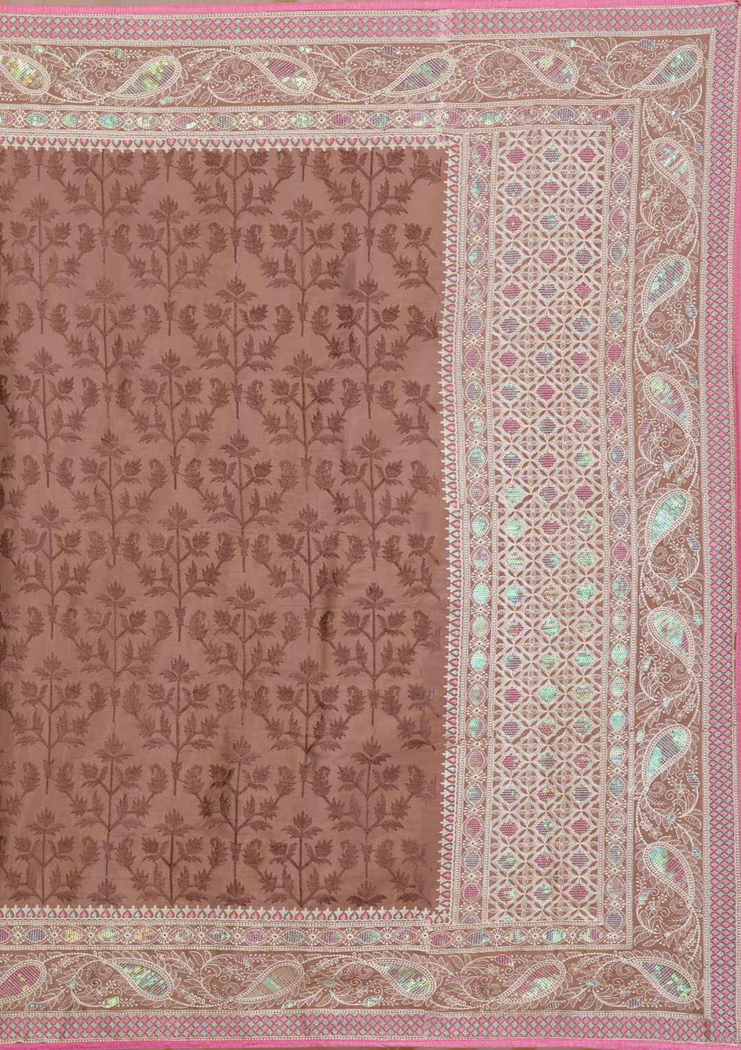 Brown Threadwork Georgette Saree