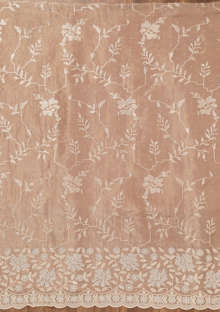 Brown Threadwork Shimmer Unstitched Salwar Suit