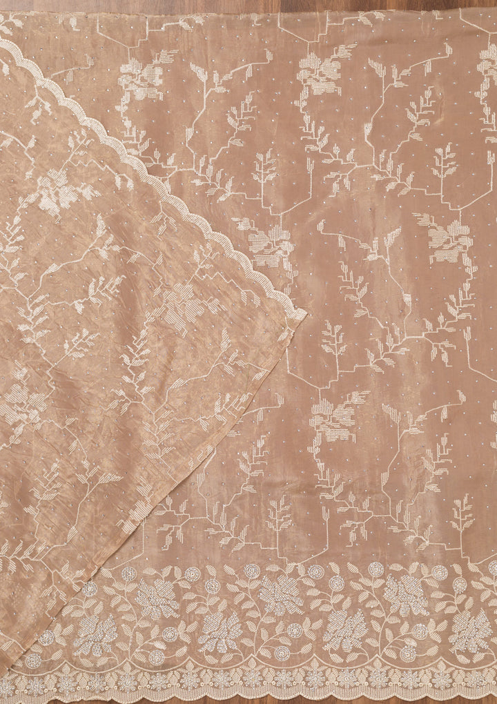 Brown Threadwork Shimmer Unstitched Salwar Suit