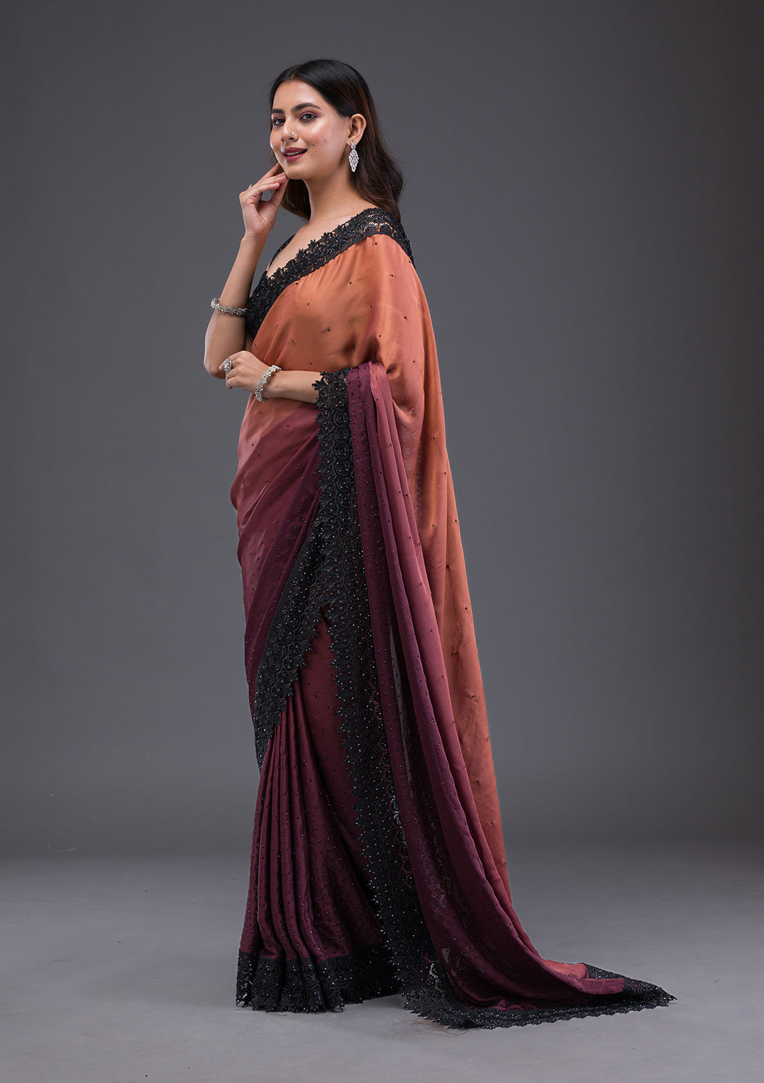 Brown Zariwork Art Silk Saree