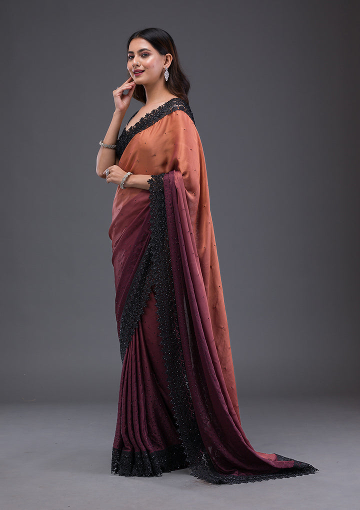 Brown Zariwork Art Silk Saree