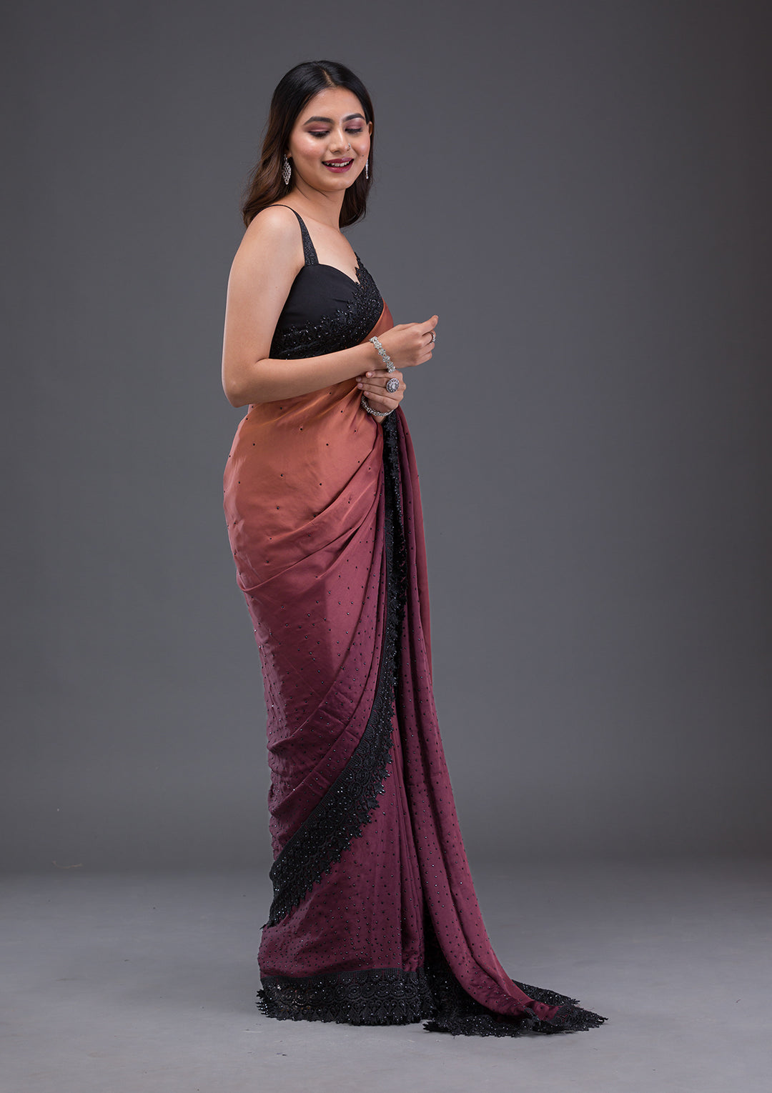 Brown Zariwork Art Silk Saree