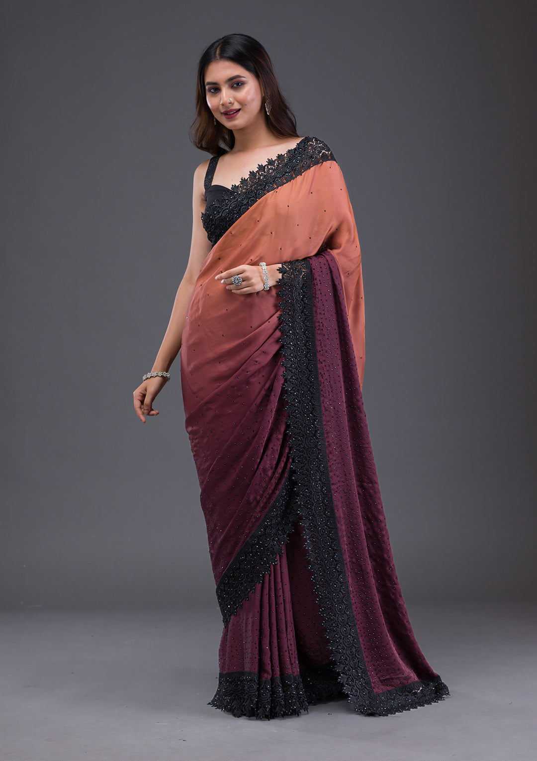Brown Zariwork Art Silk Saree