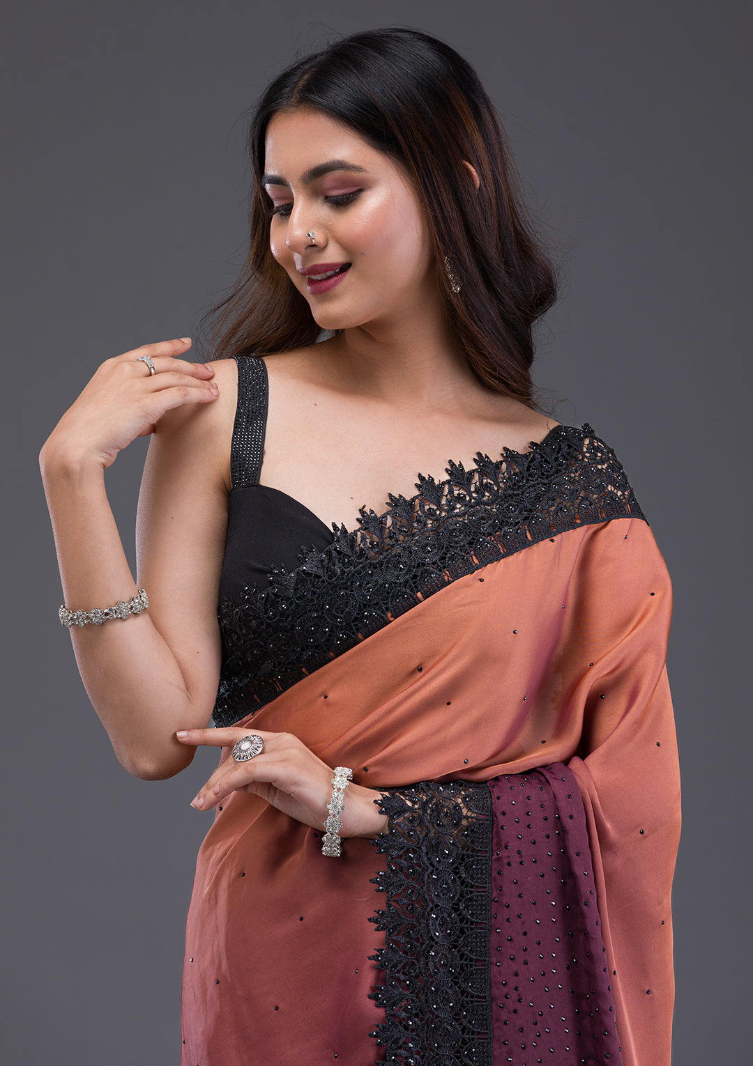 Brown Zariwork Art Silk Saree