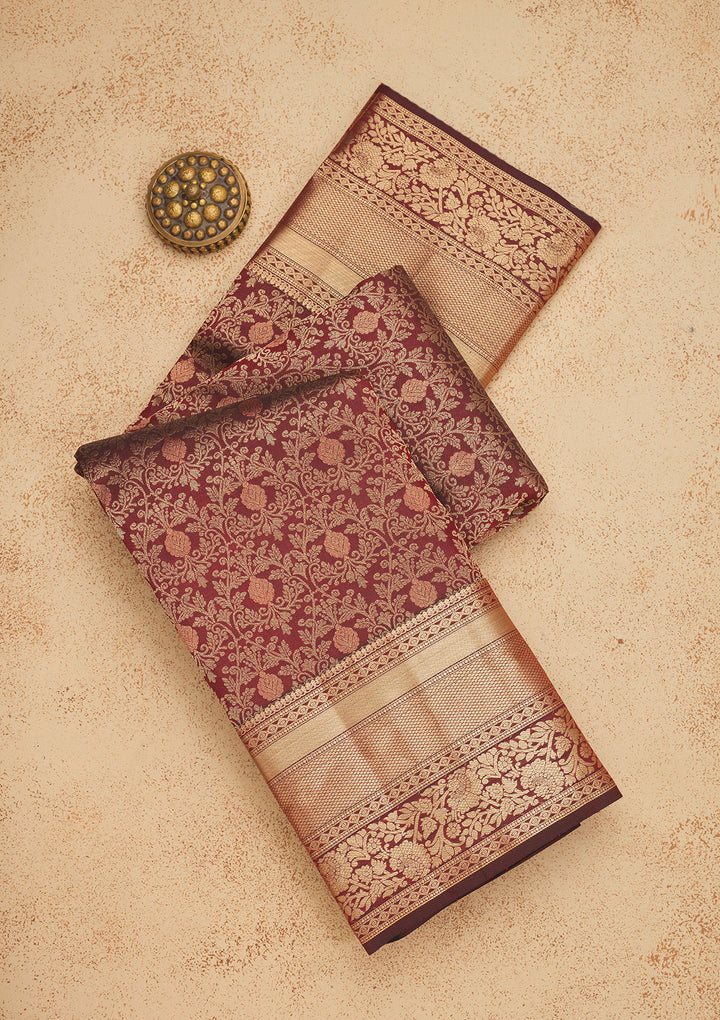 Brown Zariwork Pure Silk Saree