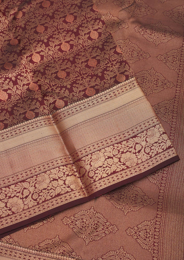 Brown Zariwork Pure Silk Saree