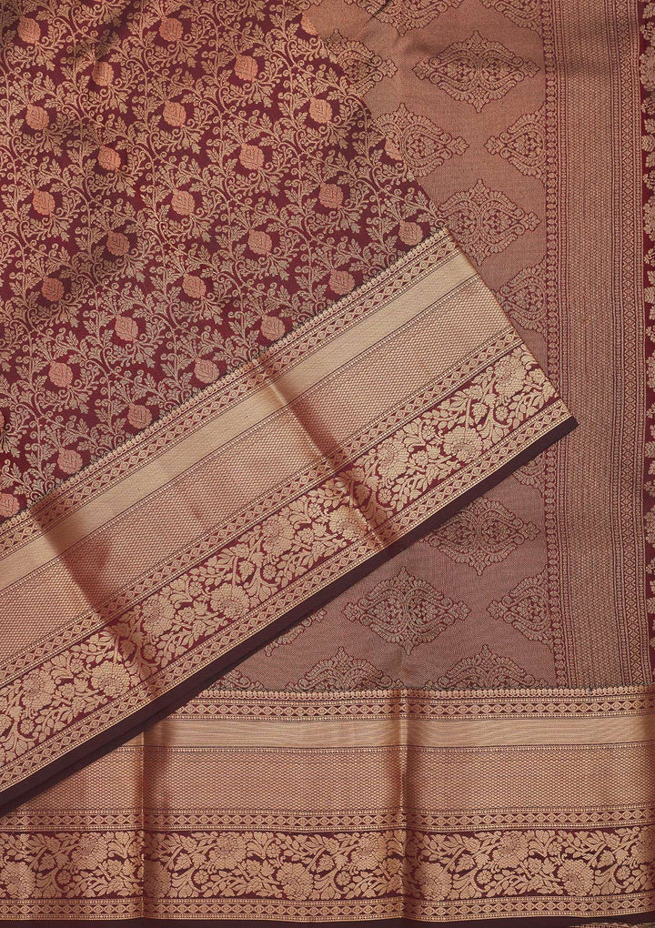 Brown Zariwork Pure Silk Saree