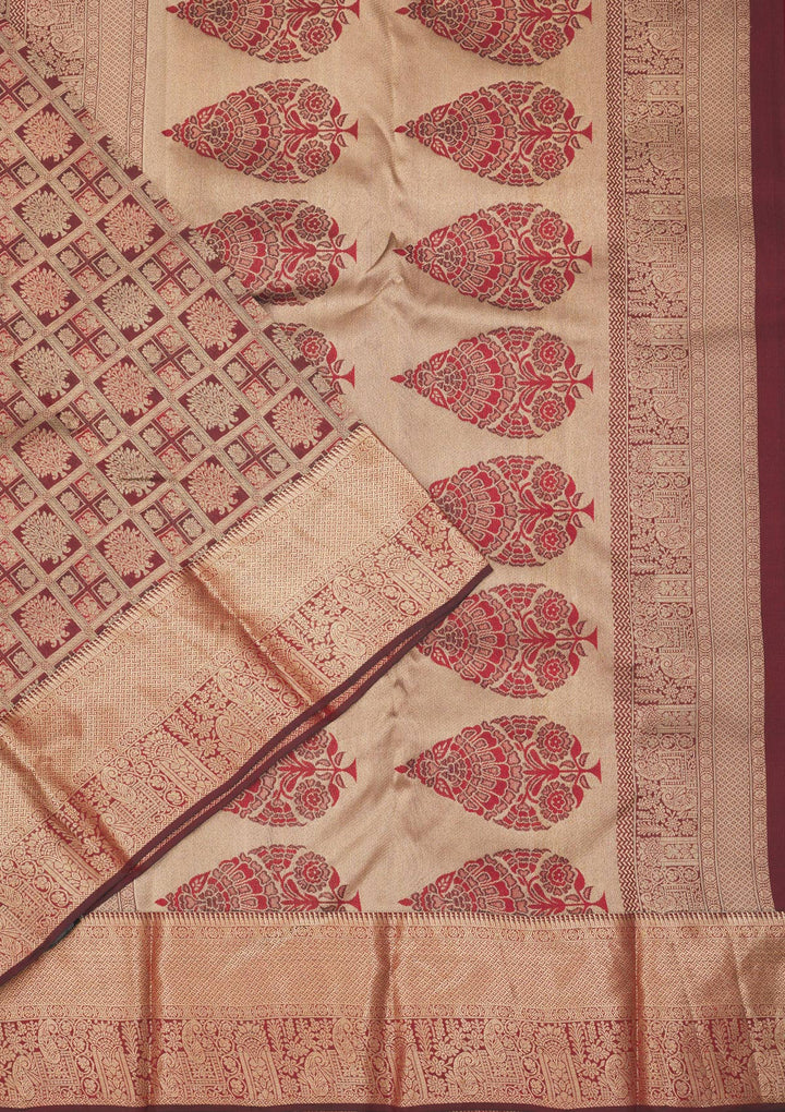 Brown Zariwork Pure Silk Saree