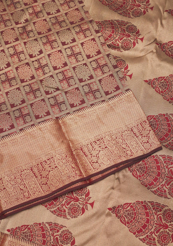 Brown Zariwork Pure Silk Saree