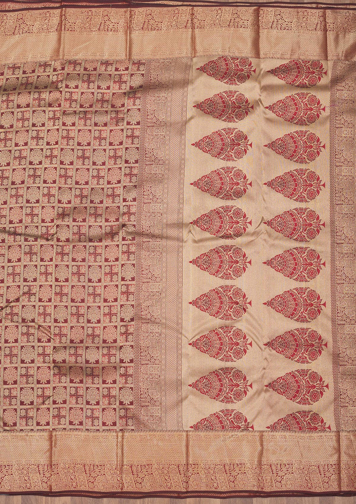 Brown Zariwork Pure Silk Saree