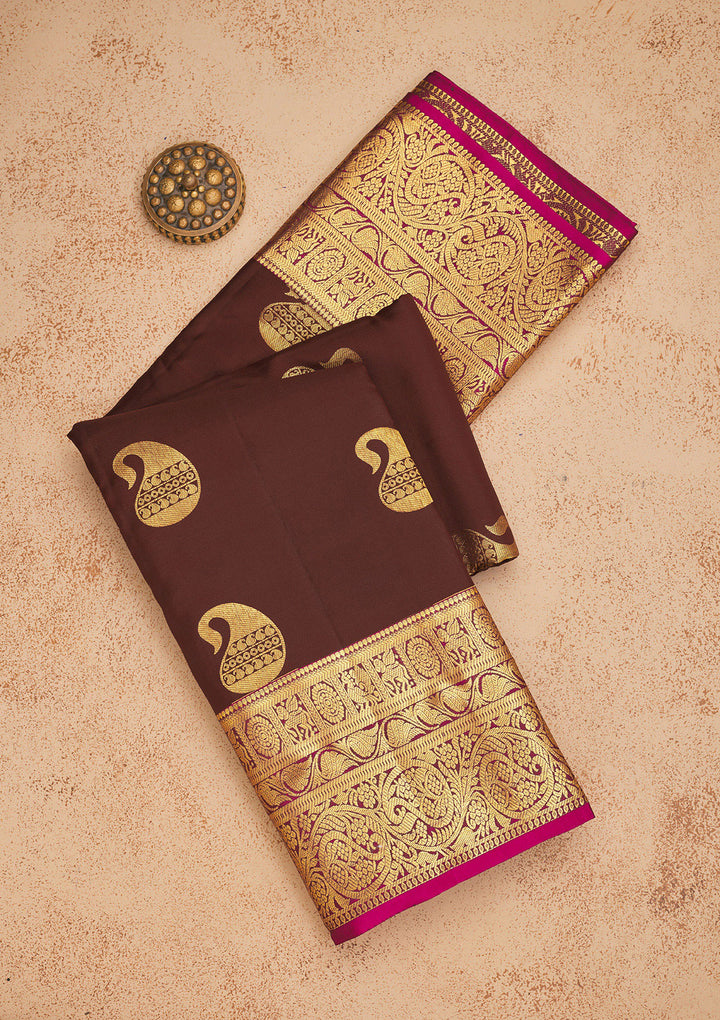 Brown Zariwork Pure Silk Saree
