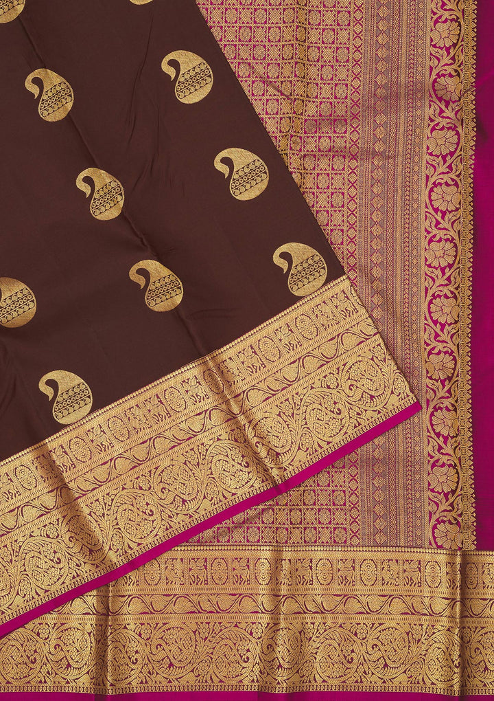 Brown Zariwork Pure Silk Saree