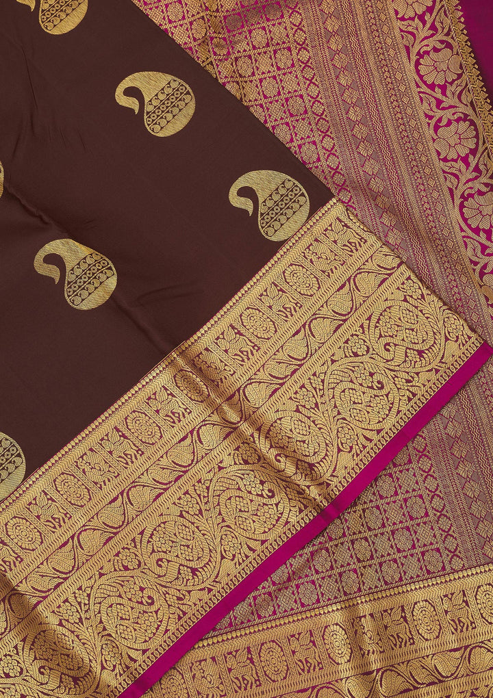 Brown Zariwork Pure Silk Saree