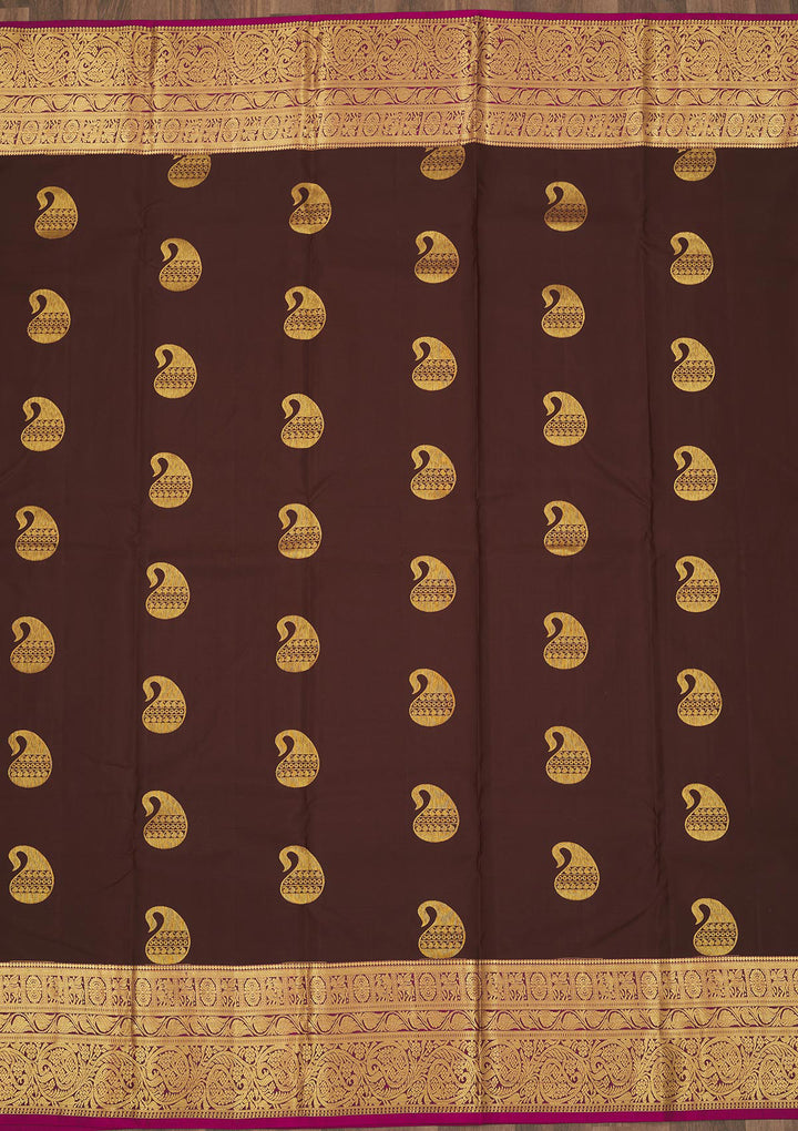 Brown Zariwork Pure Silk Saree