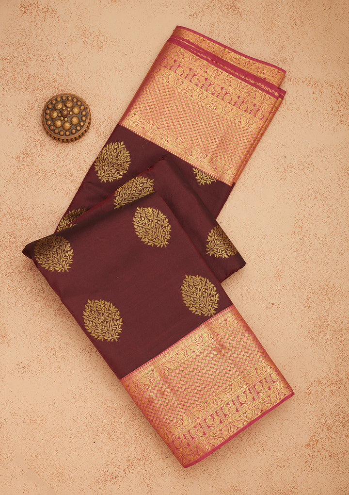 Brown Zariwork Pure Silk Saree