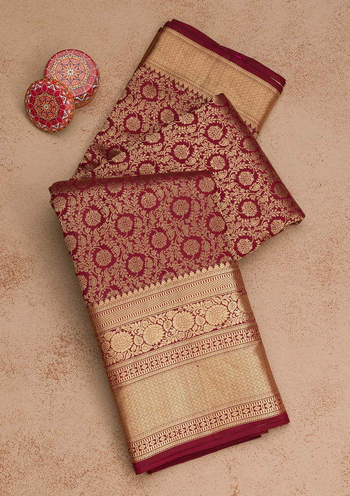 Brown Zariwork Pure Silk Saree