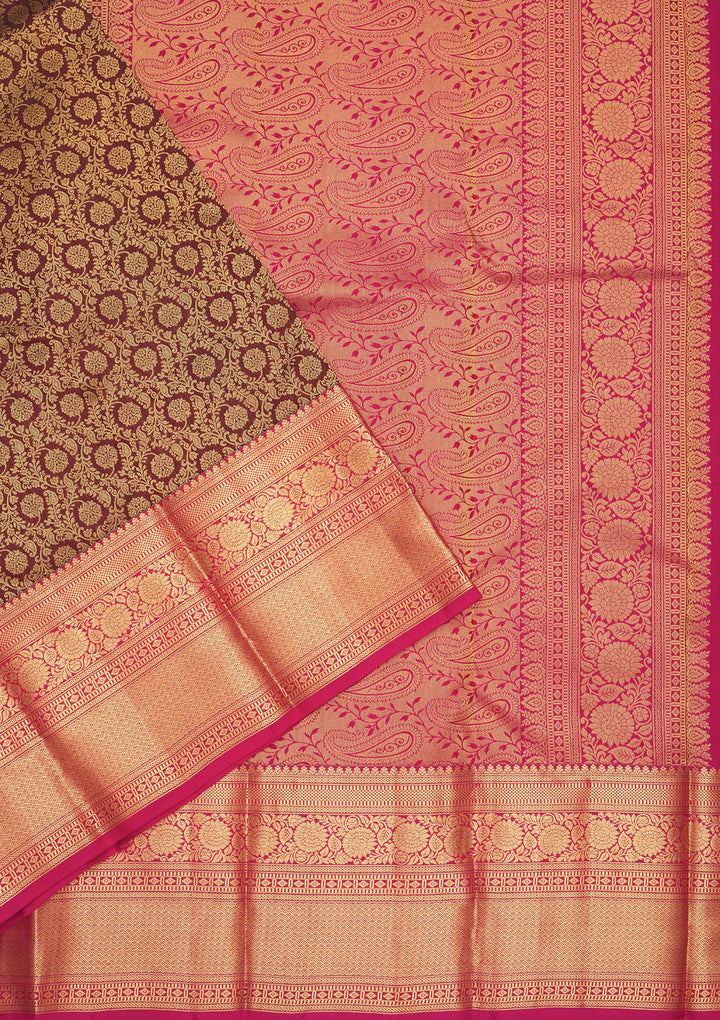 Brown Zariwork Pure Silk Saree