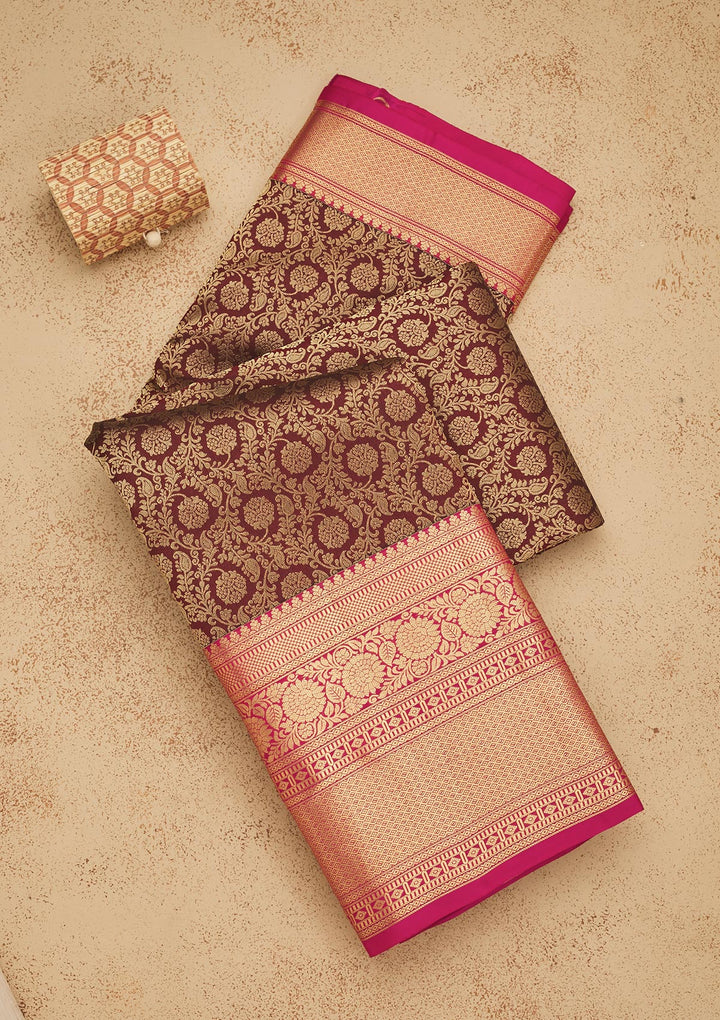 Brown Zariwork Pure Silk Saree