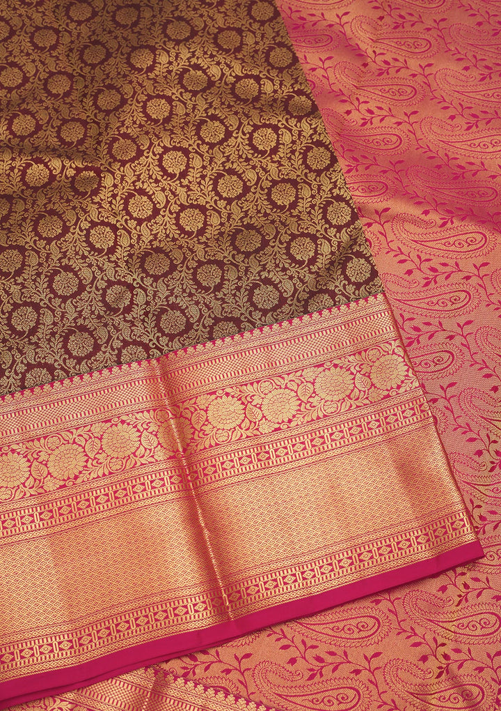 Brown Zariwork Pure Silk Saree