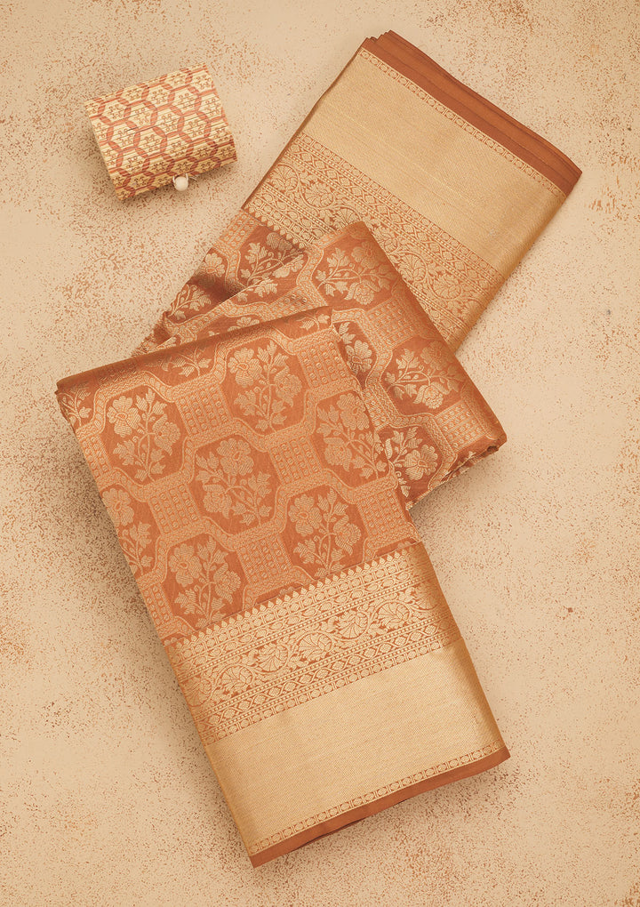 Brown Zariwork Pure Silk Saree