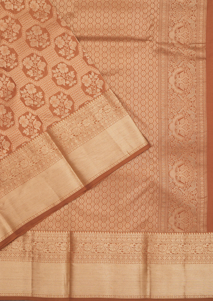 Brown Zariwork Pure Silk Saree
