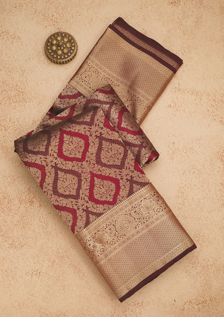 Brown Zariwork Pure Silk Saree