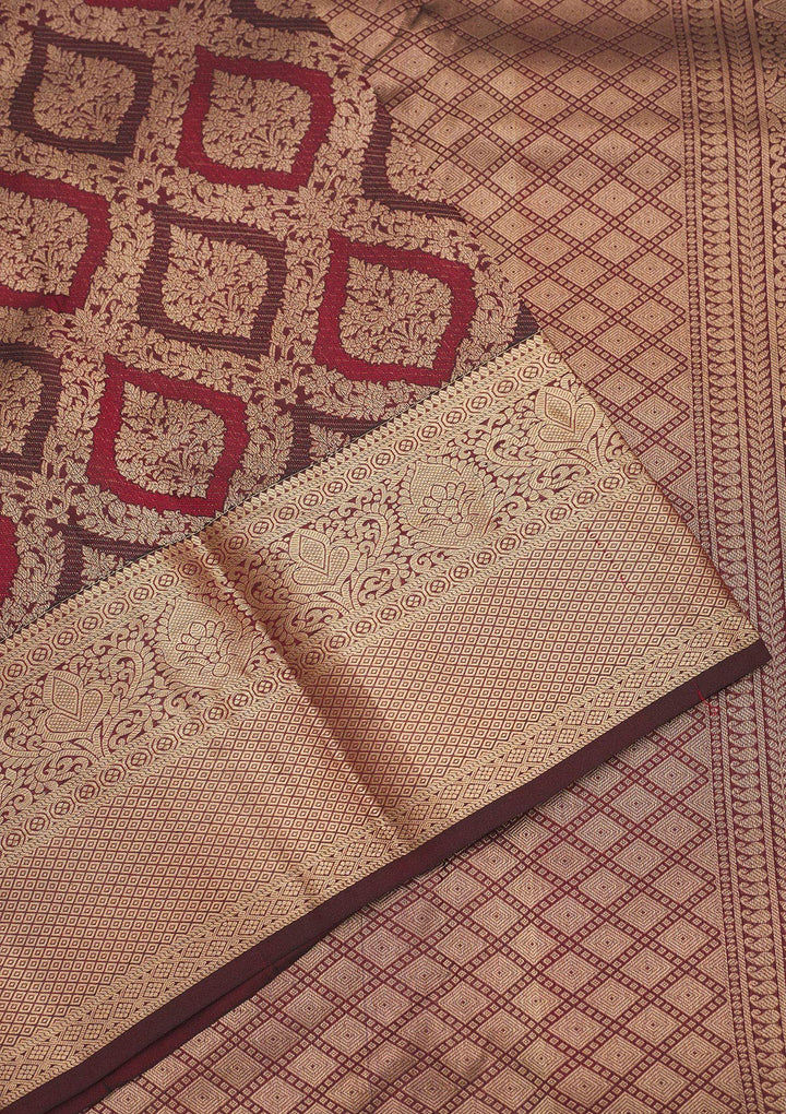 Brown Zariwork Pure Silk Saree
