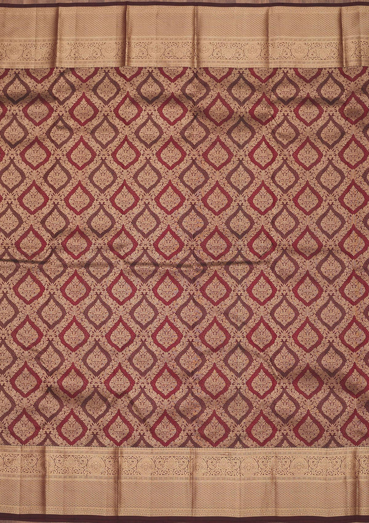 Brown Zariwork Pure Silk Saree