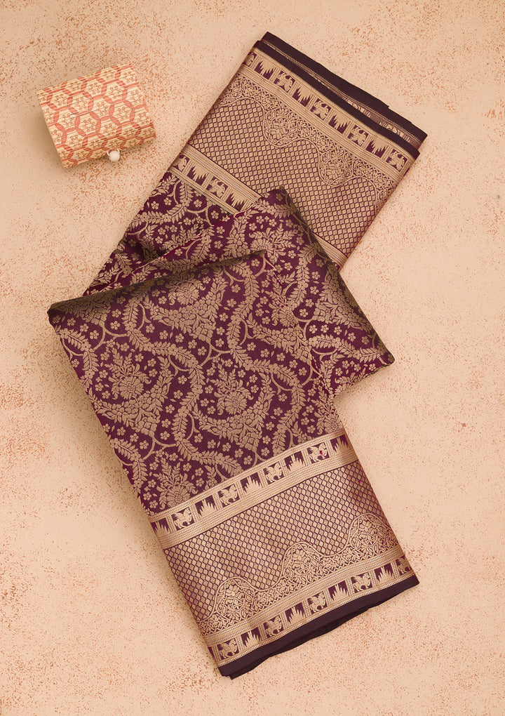 Brown Zariwork Pure Silk Saree
